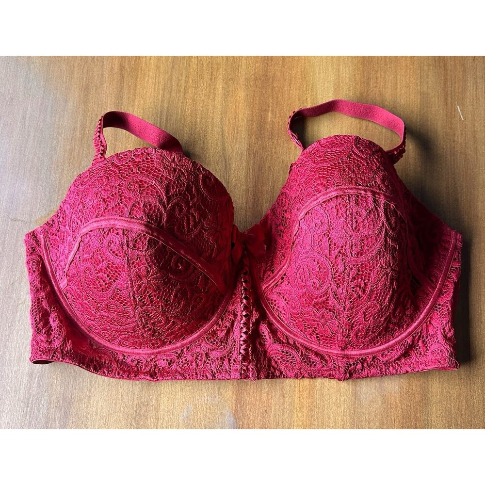 Adore Me Red Lace Balconette Bra 44G Underwired Adjustable Strap